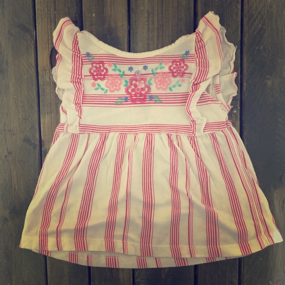 Infant 12 month sleeveless top. Pink white stripe